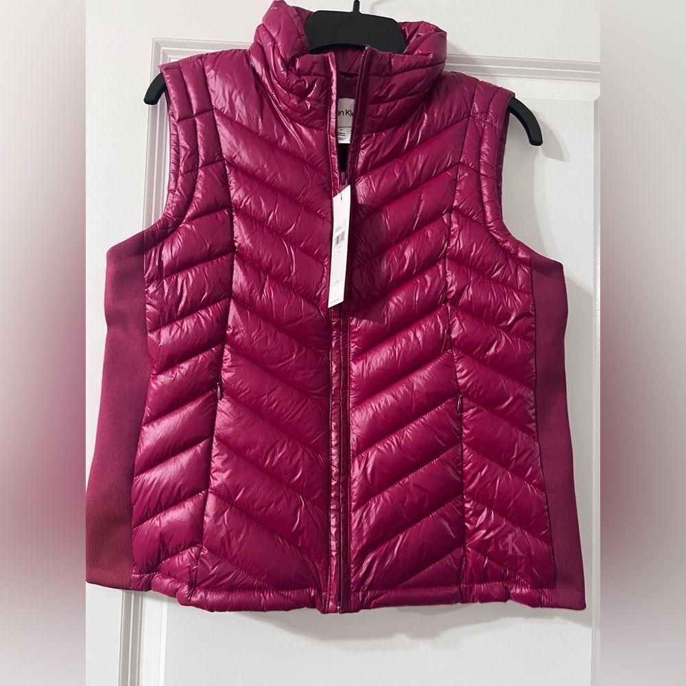 Calvin Klein Women Royal Berry Puffer Vest Quilted Zip Up Lightweight Full Zip M